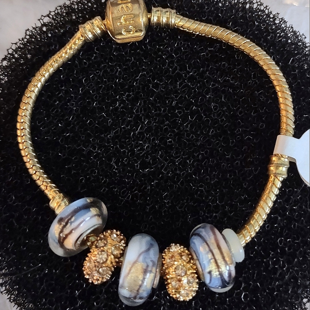 Gold Snake Chain European Large-hole Bead Bracelet